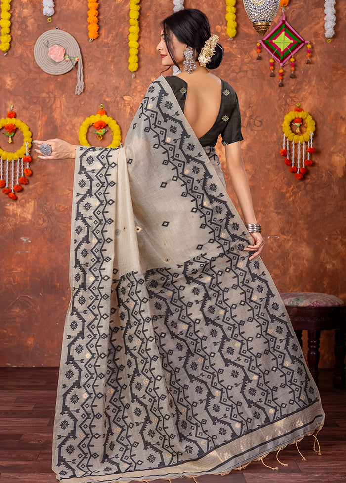 Black Tant Cotton Saree With Blouse Piece