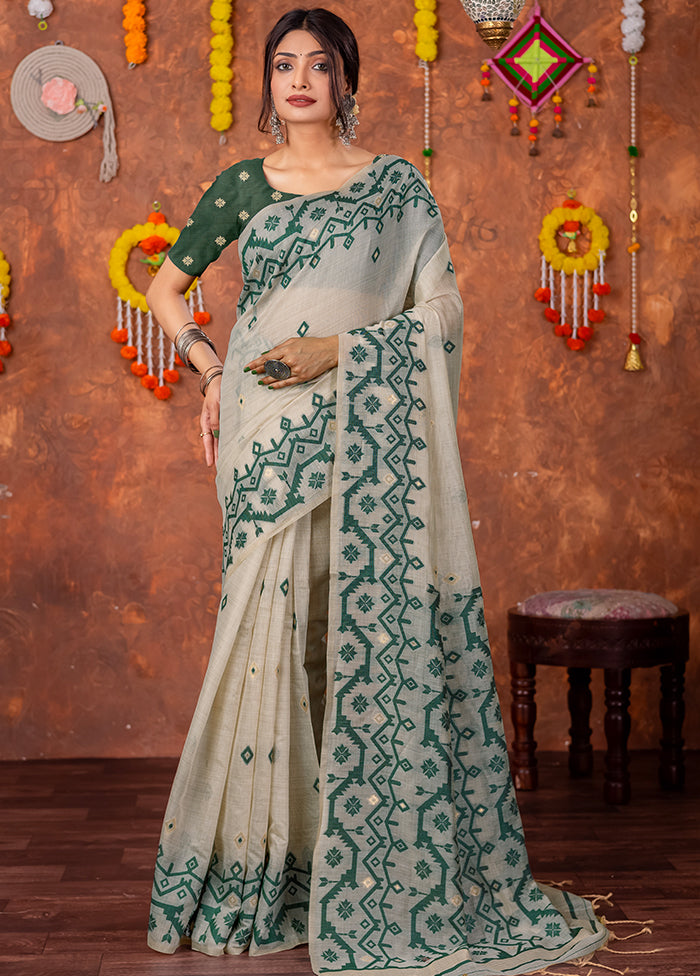 Green Tant Cotton Saree With Blouse Piece