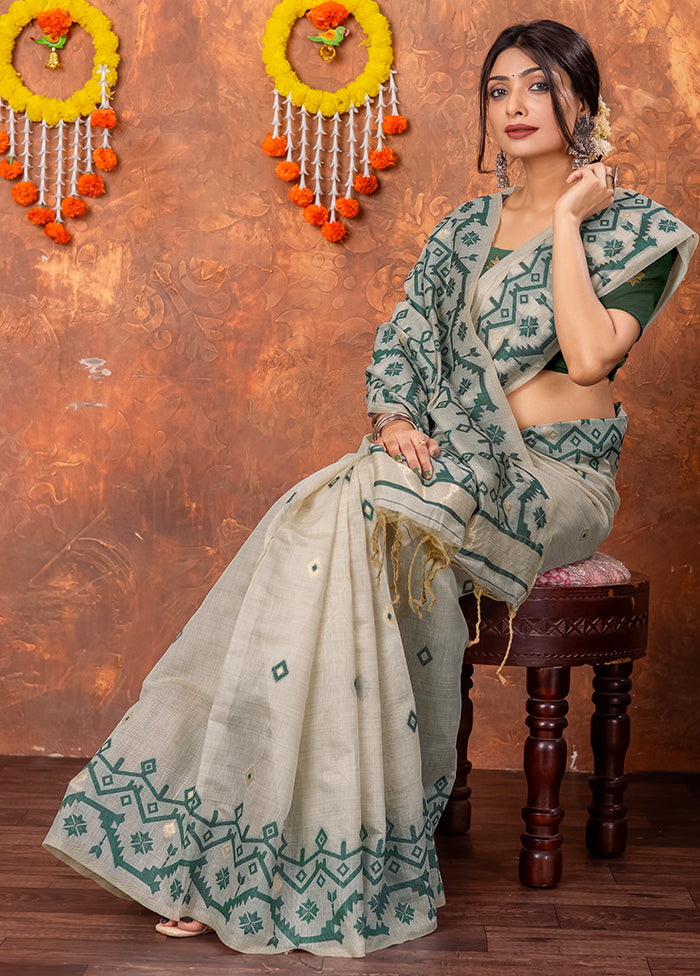 Green Tant Cotton Saree With Blouse Piece