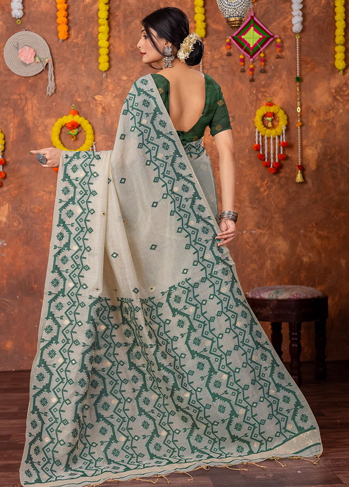 Green Tant Cotton Saree With Blouse Piece