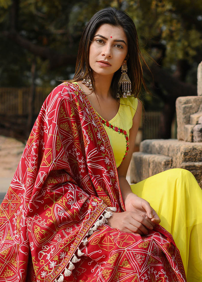 Red Khadi Dupatta - Indian Silk House Agencies