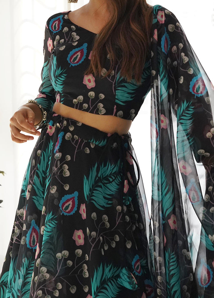 3 Pc Multicolor Silk Semi Stitched Lehenga Set - Indian Silk House Agencies