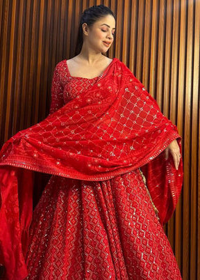 3 Pc Multicolor Georgette Semi Stitched Lehenga Set - Indian Silk House Agencies