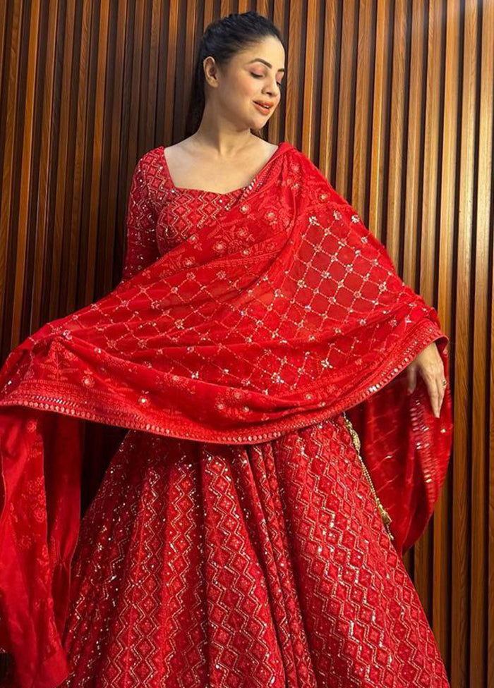 3 Pc Multicolor Georgette Semi Stitched Lehenga Set - Indian Silk House Agencies