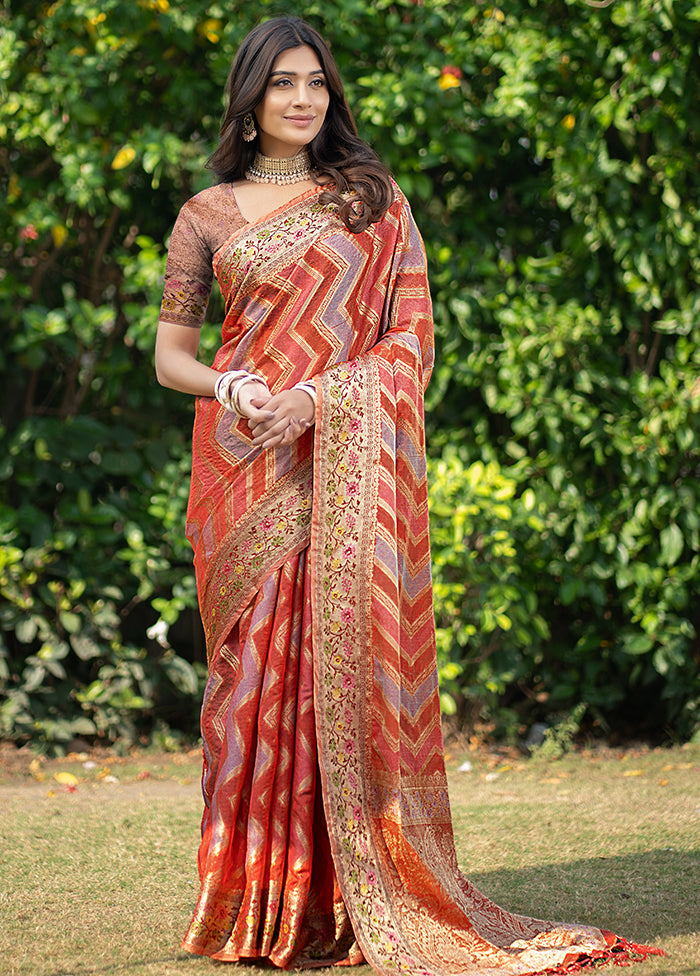 Orange Spun Silk Saree With Blouse Piece