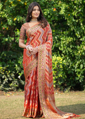 Orange Spun Silk Saree With Blouse Piece