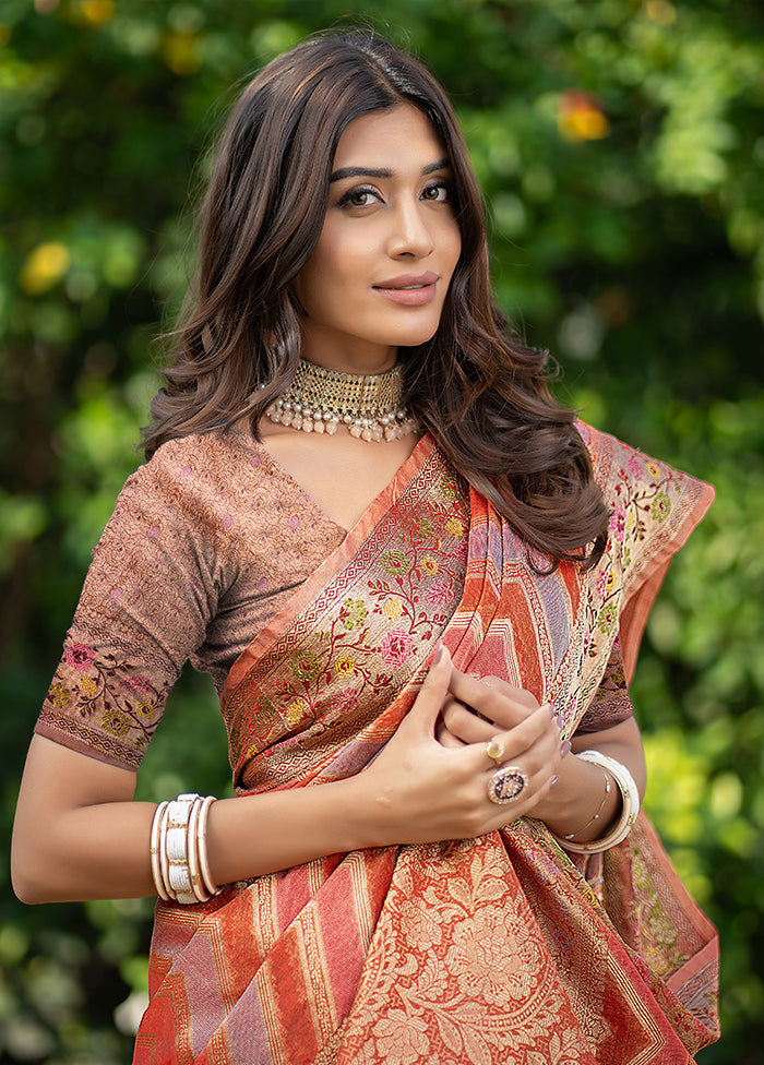 Orange Spun Silk Saree With Blouse Piece