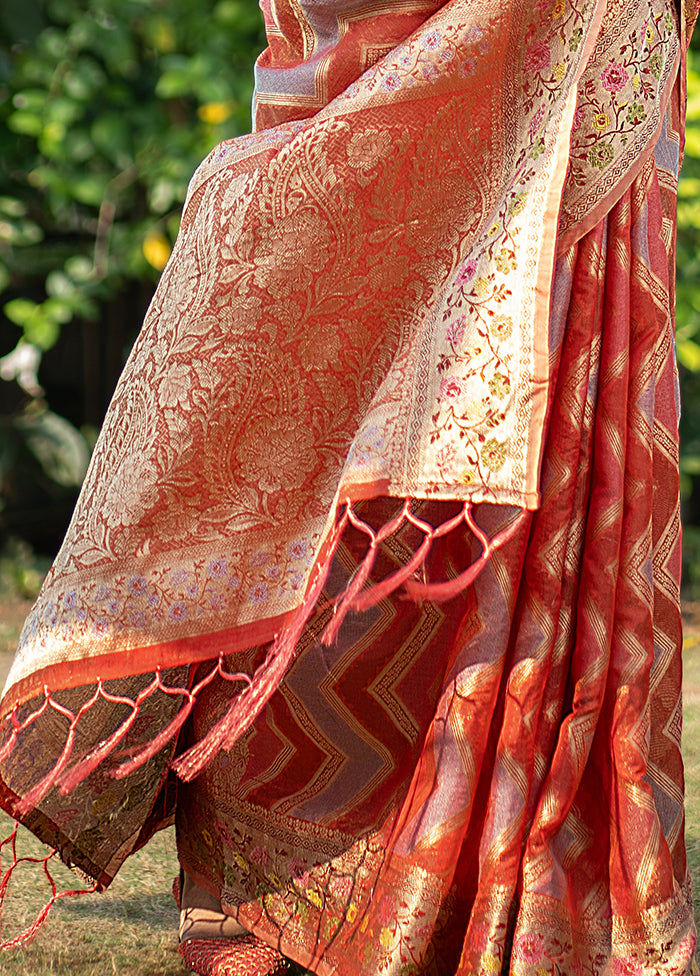 Orange Spun Silk Saree With Blouse Piece