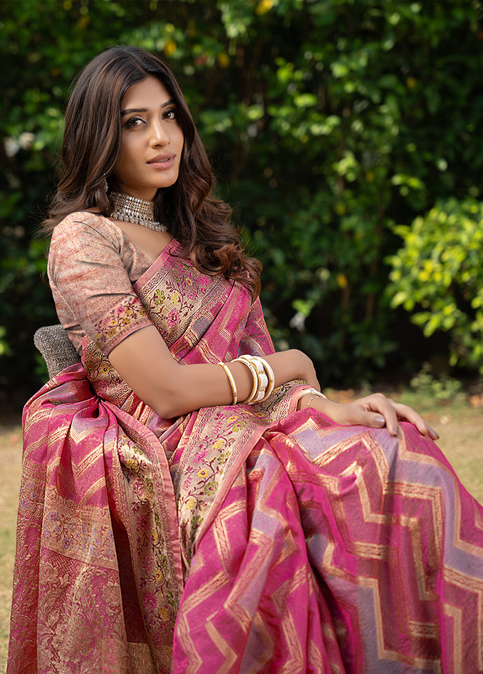 Pink Spun Silk Saree With Blouse Piece