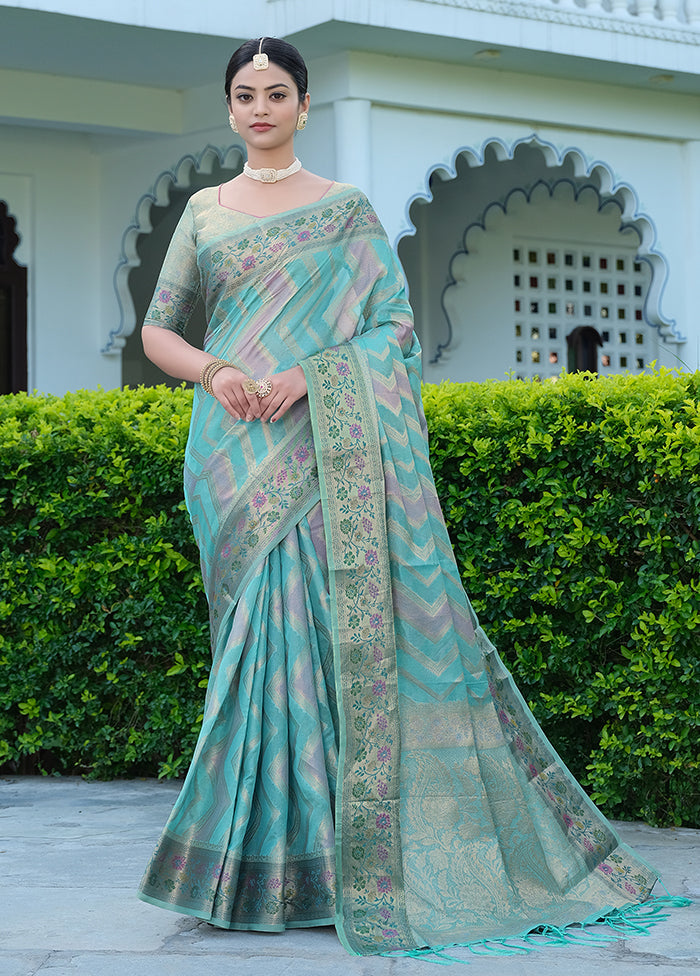 Blue Spun Silk Saree With Blouse Piece