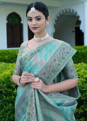Blue Spun Silk Saree With Blouse Piece