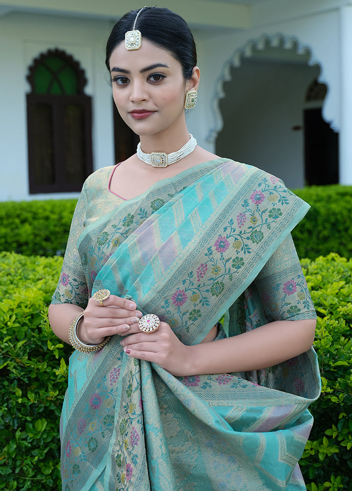 Blue Spun Silk Saree With Blouse Piece