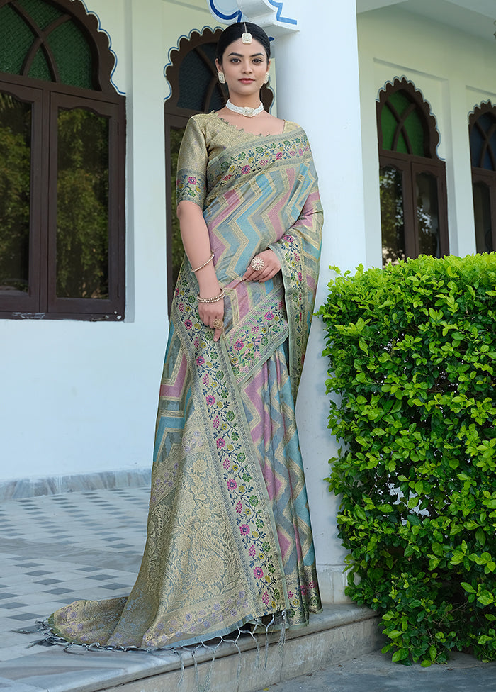 Grey Spun Silk Saree With Blouse Piece