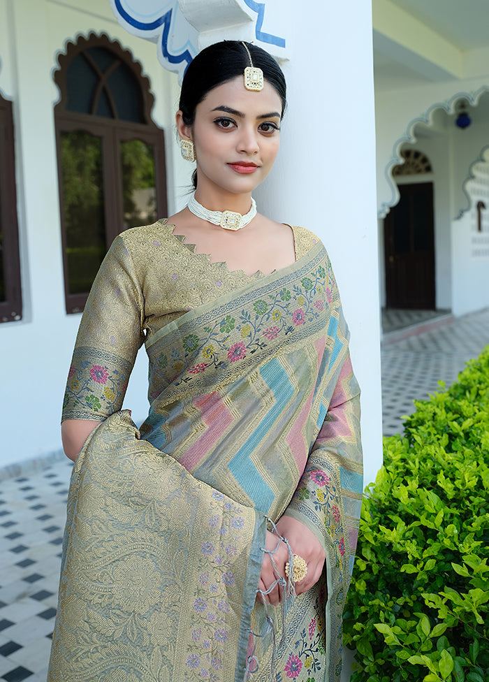 Grey Spun Silk Saree With Blouse Piece
