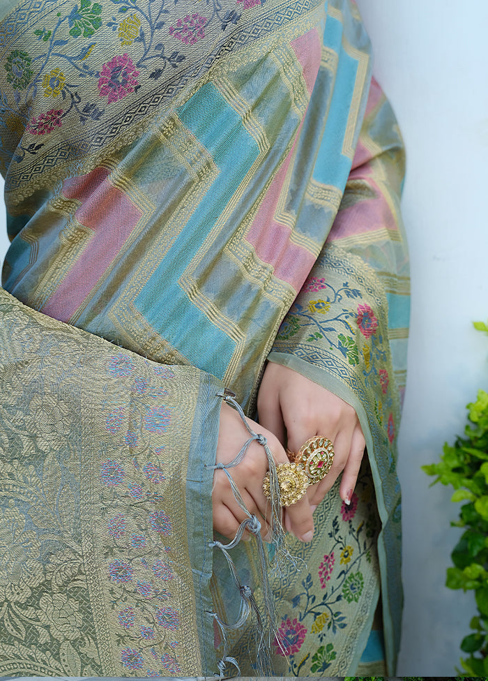 Grey Spun Silk Saree With Blouse Piece