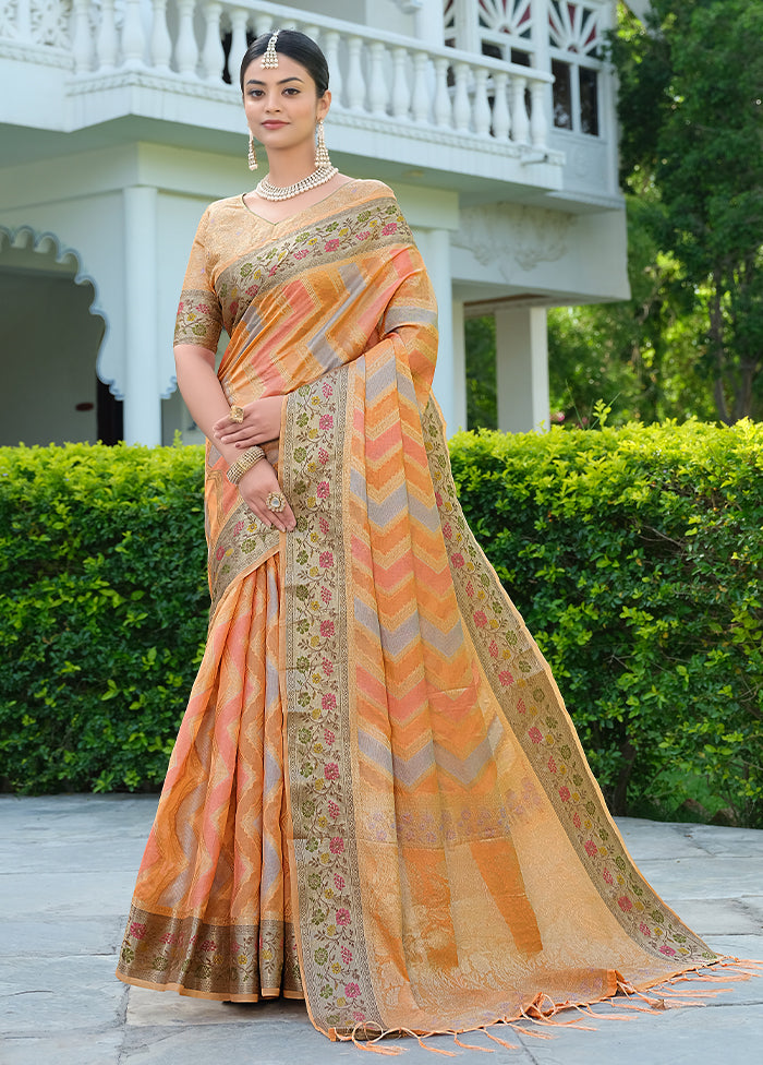 Orange Spun Silk Saree With Blouse Piece