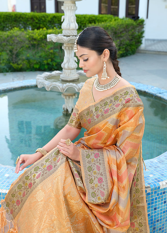 Orange Spun Silk Saree With Blouse Piece