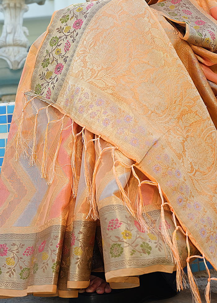 Orange Spun Silk Saree With Blouse Piece