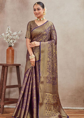 Navy Blue Spun Silk Saree With Blouse Piece