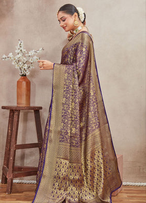 Navy Blue Spun Silk Saree With Blouse Piece