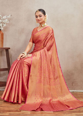 Peach Spun Silk Saree With Blouse Piece