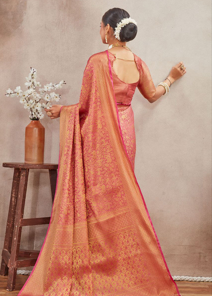 Peach Spun Silk Saree With Blouse Piece