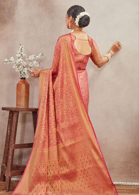 Peach Spun Silk Saree With Blouse Piece