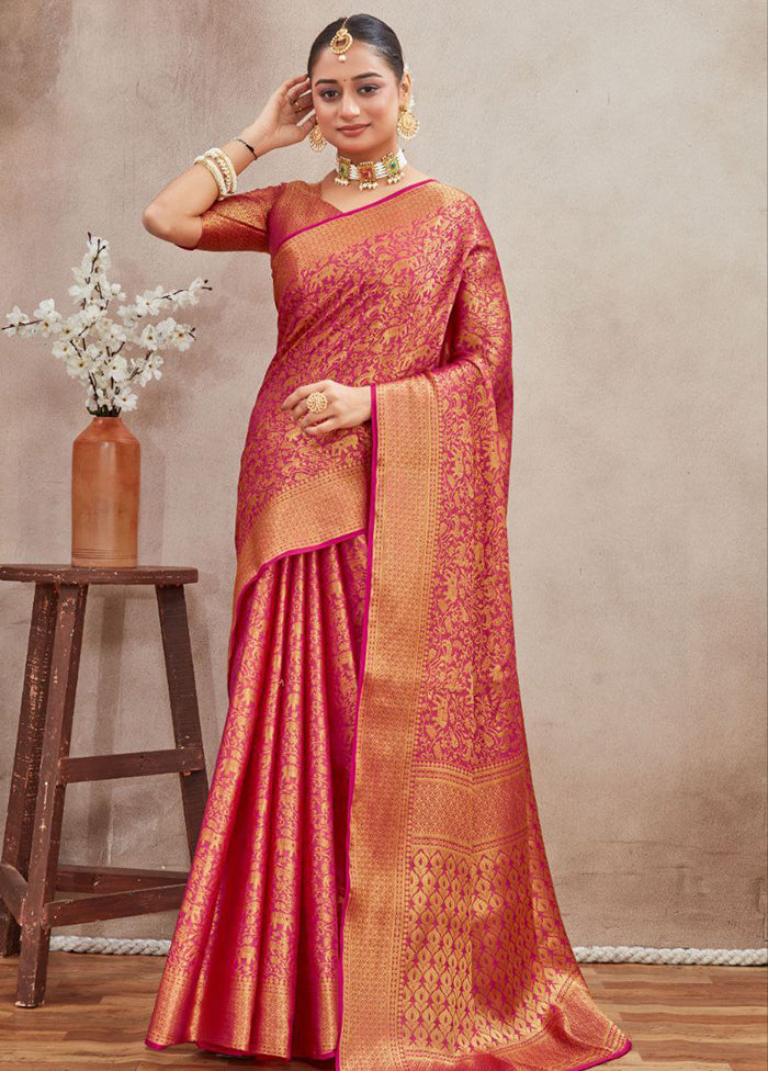 Pink Spun Silk Saree With Blouse Piece