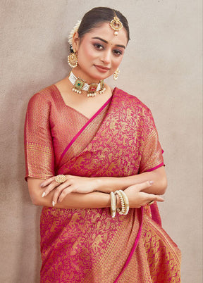 Pink Spun Silk Saree With Blouse Piece