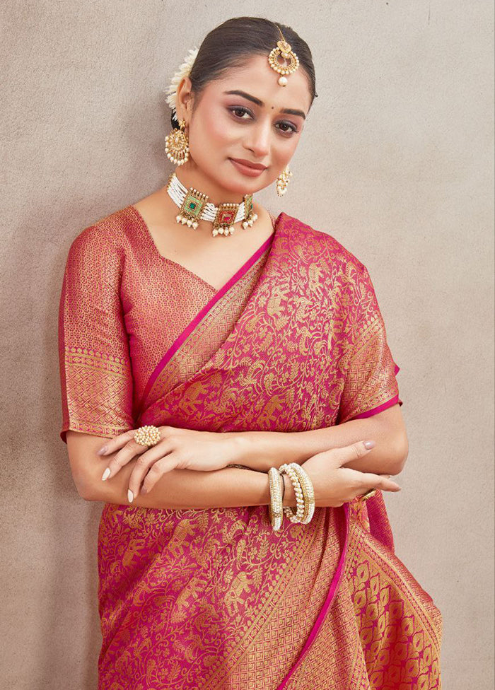 Pink Spun Silk Saree With Blouse Piece