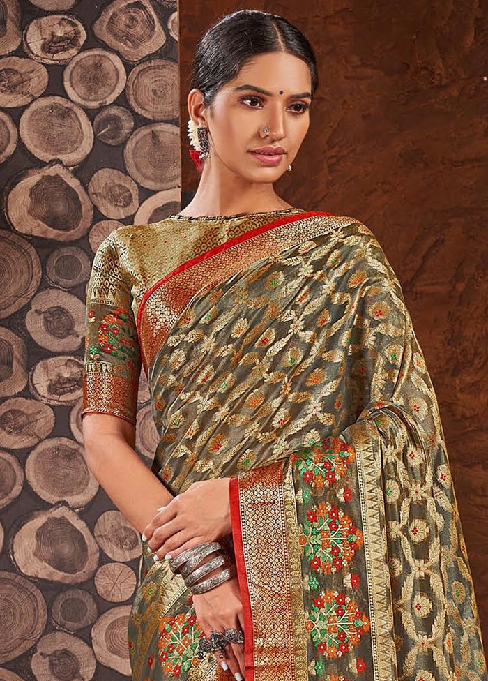 Grey Organza Saree With Blouse Piece - Indian Silk House Agencies