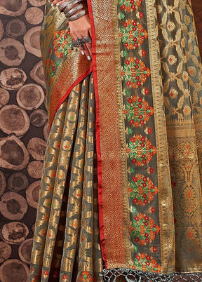 Grey Organza Saree With Blouse Piece - Indian Silk House Agencies