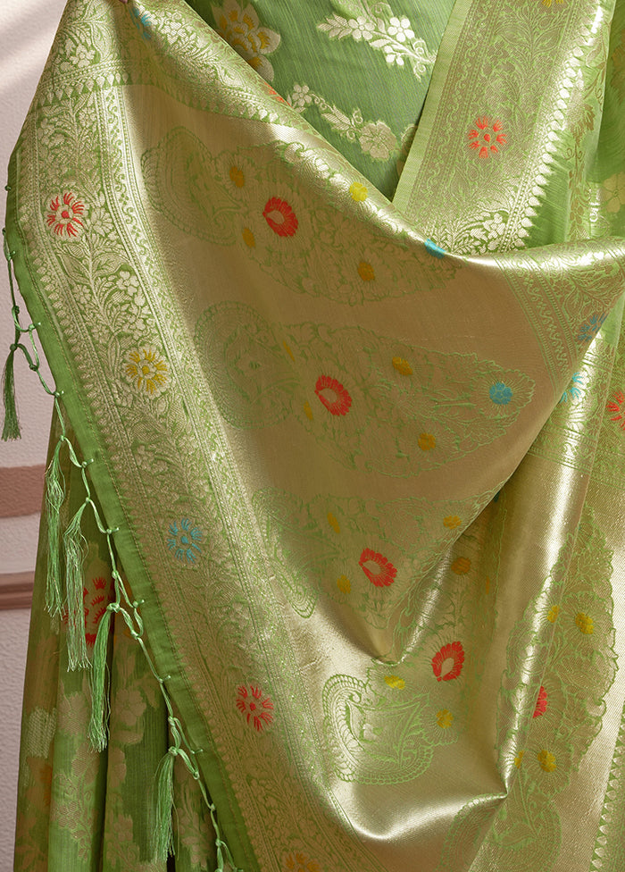 Green Spun Silk Saree With Blouse Piece