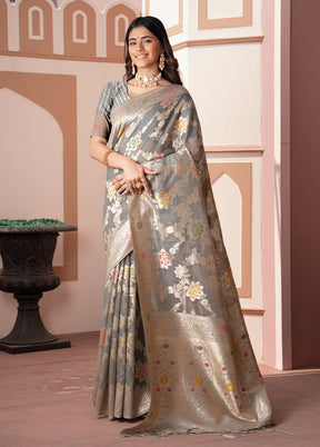 Grey Spun Silk Saree With Blouse Piece
