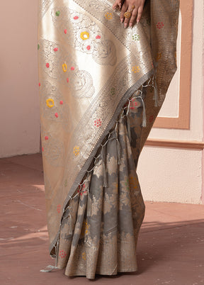 Grey Spun Silk Saree With Blouse Piece