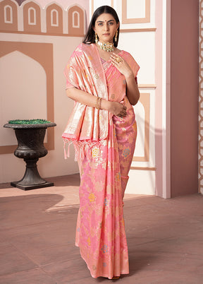 Pink Spun Silk Saree With Blouse Piece