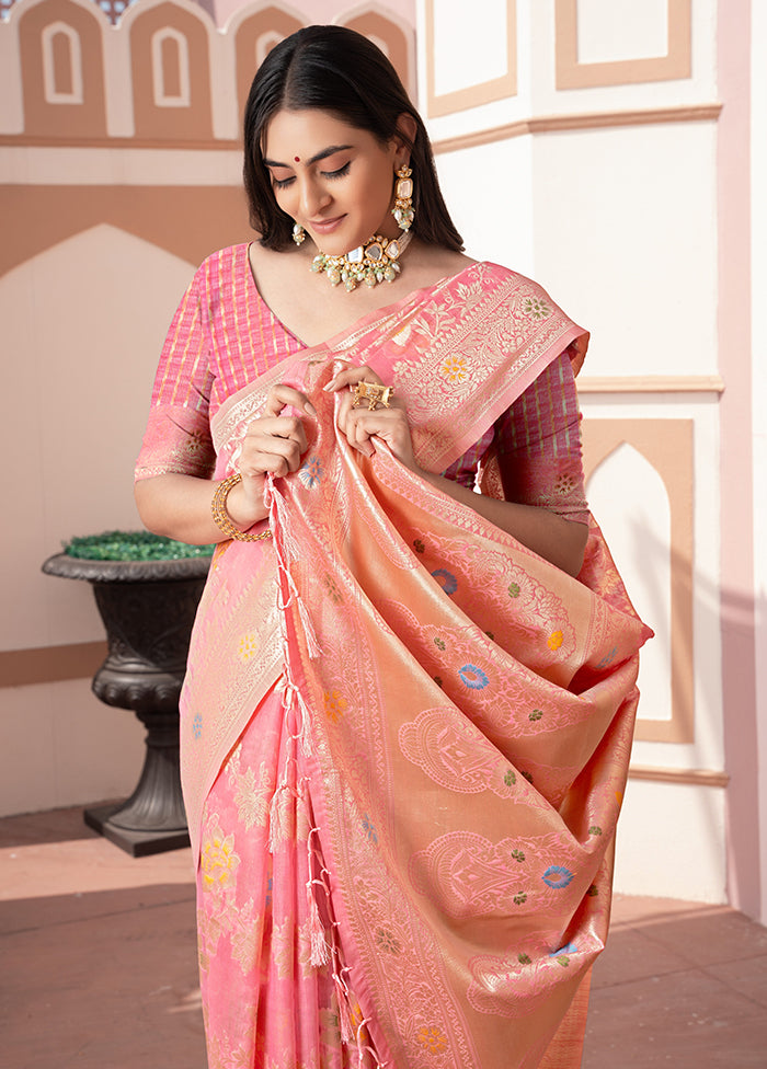 Pink Spun Silk Saree With Blouse Piece