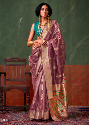 Mauve Tussar Silk Saree With Blouse Piece