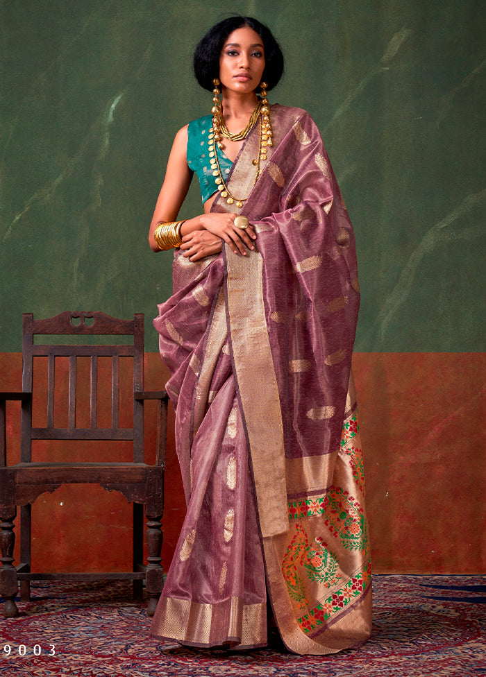 Mauve Tussar Silk Saree With Blouse Piece