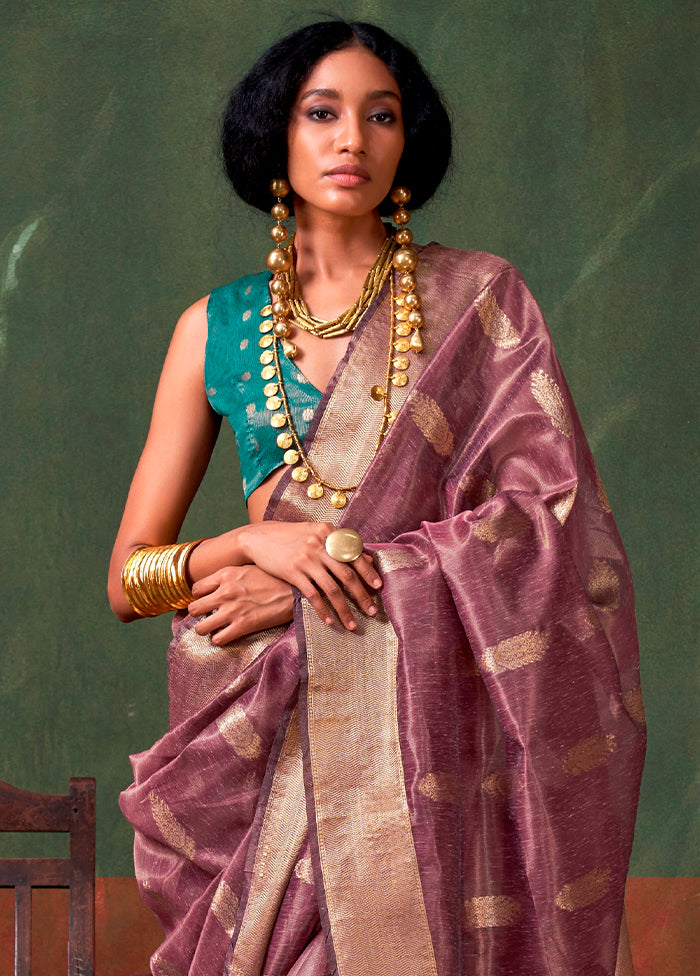 Mauve Tussar Silk Saree With Blouse Piece