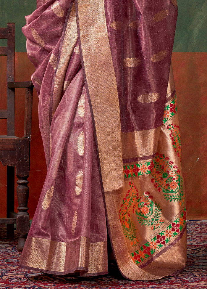 Mauve Tussar Silk Saree With Blouse Piece