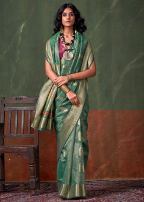 Green Tussar Silk Saree With Blouse Piece