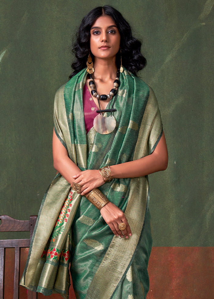 Green Tussar Silk Saree With Blouse Piece