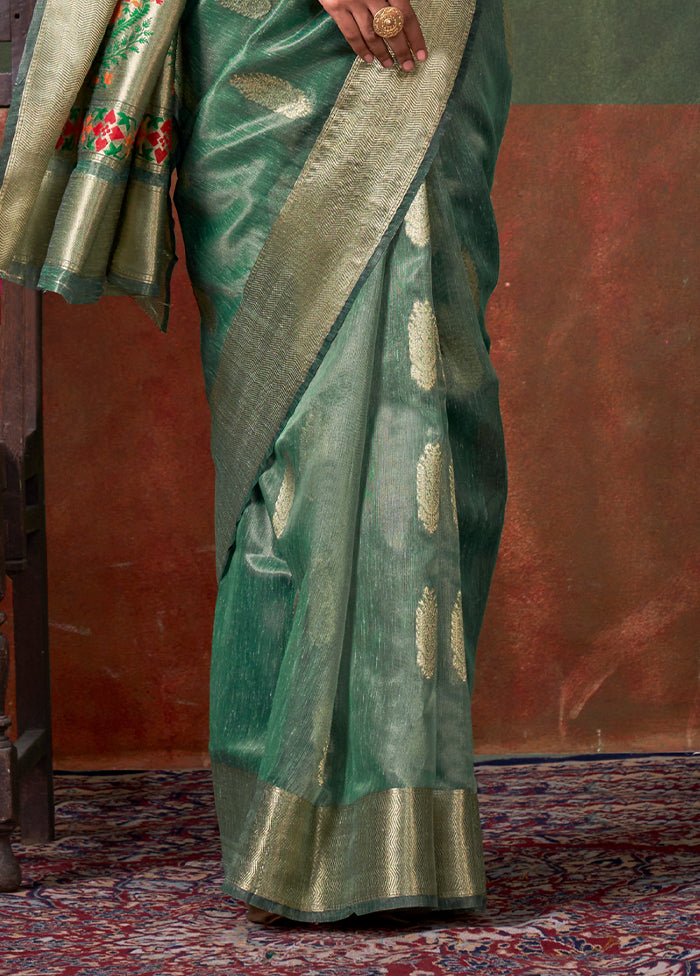 Green Tussar Silk Saree With Blouse Piece