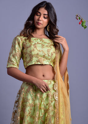 Green Readymade Net Lehenga Set With Dupatta - Indian Silk House Agencies