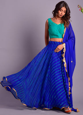 Blue Readymade Silk Lehenga Set With Dupatta - Indian Silk House Agencies