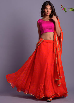 Orange Readymade Chiffon Lehenga Set With Dupatta - Indian Silk House Agencies