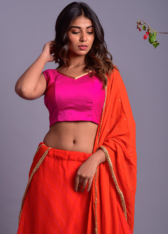 Orange Readymade Chiffon Lehenga Set With Dupatta - Indian Silk House Agencies