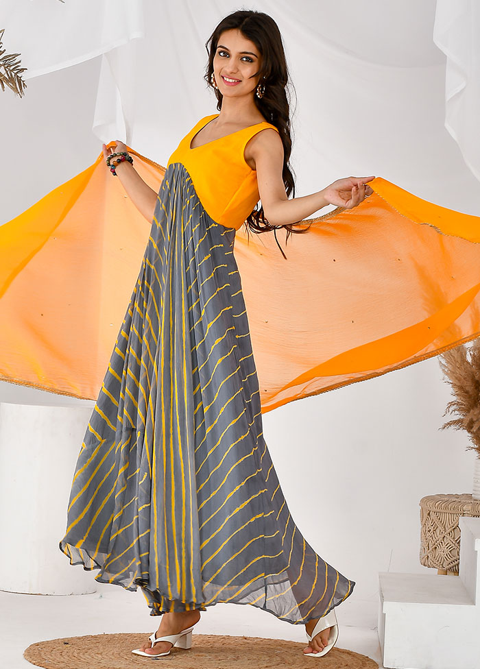 2 Pc Grey Chiffon Printed Kurti Set VDRAN12042030 - Indian Silk House Agencies