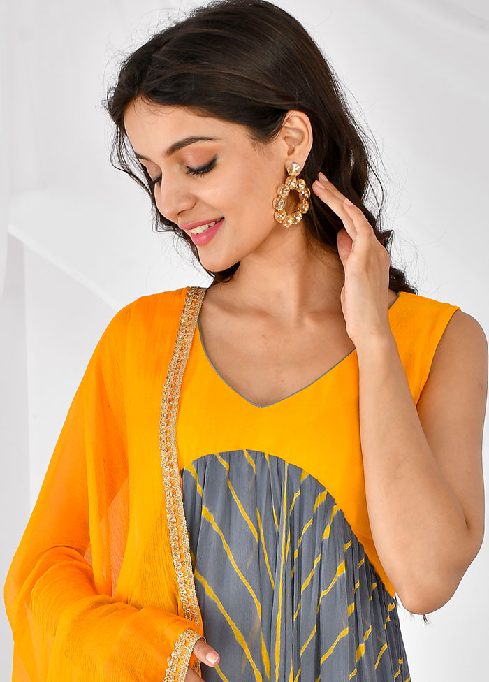 2 Pc Grey Chiffon Printed Kurti Set VDRAN12042030 - Indian Silk House Agencies